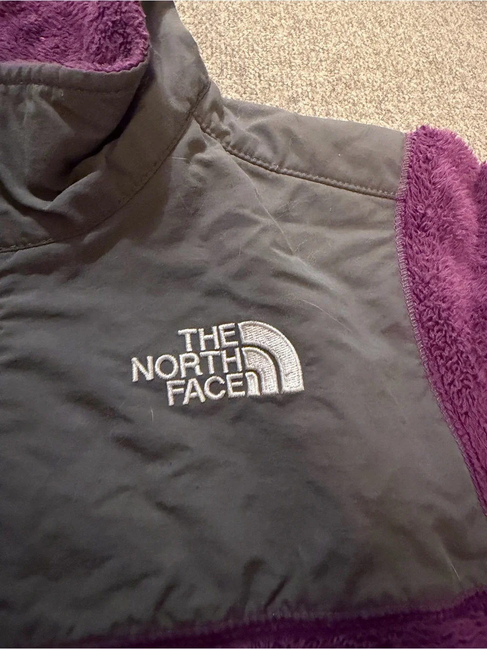 The North Face Purple and Gray Fuzzy Full-Zip Kids Jacket